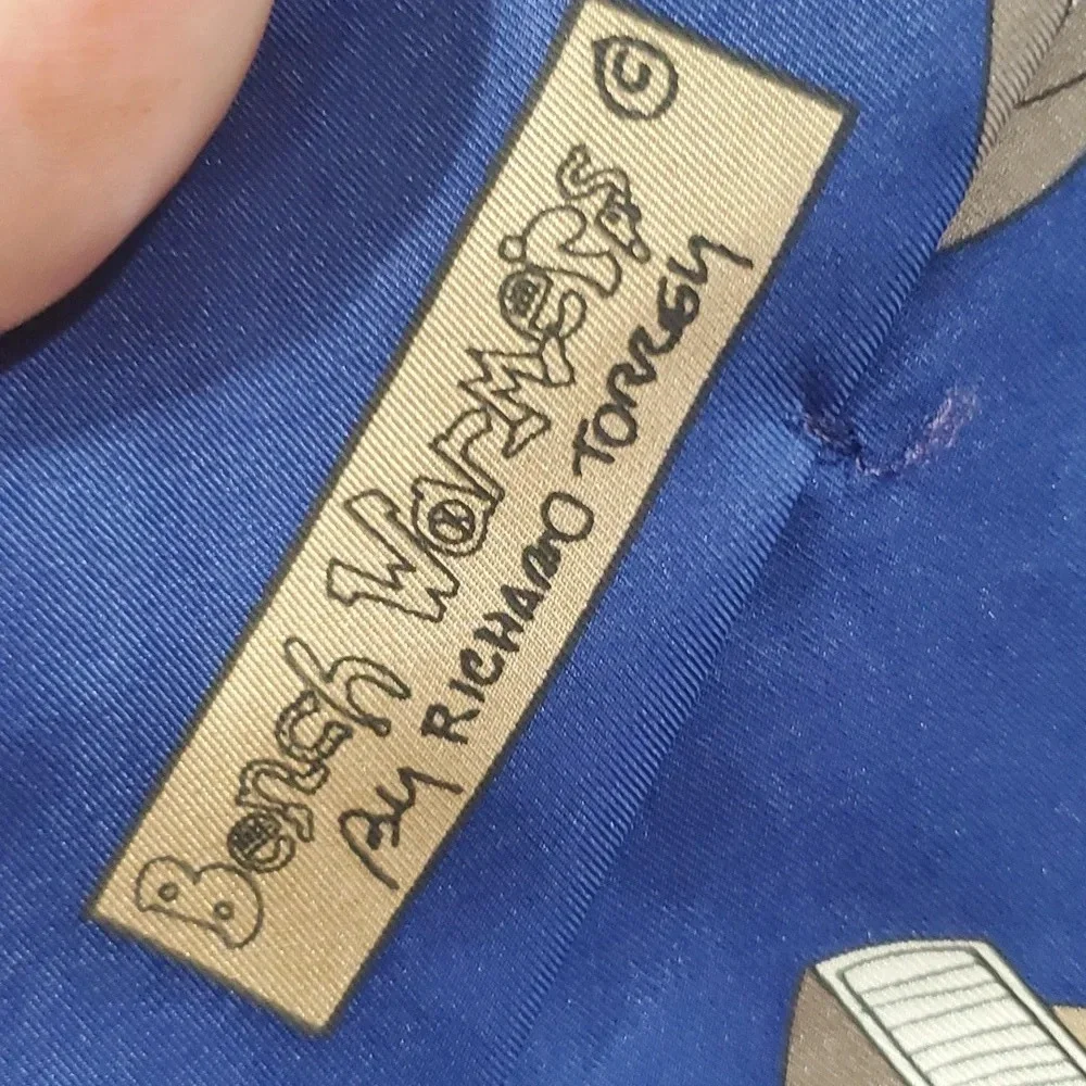 Richard l Torrey benchwarmers blue grey silk football cartoon tie
